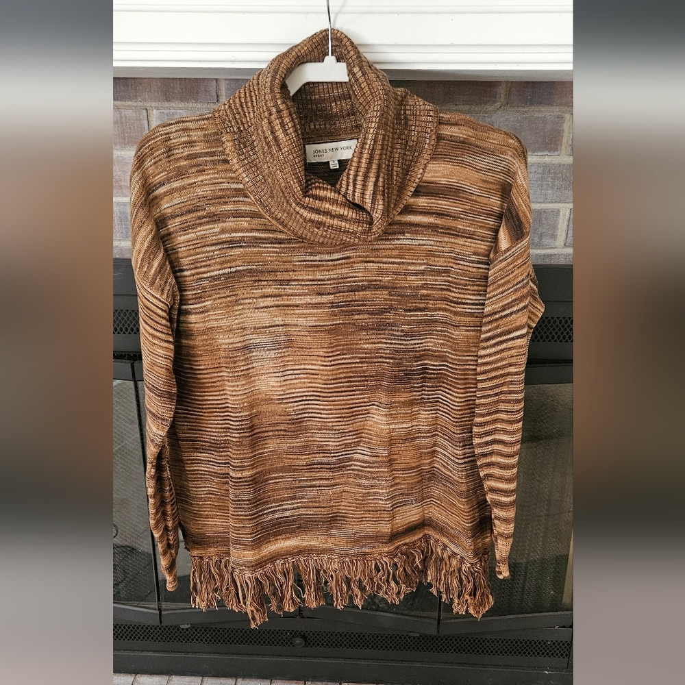Jones New York Multitone Brown Cowl Neck Sweater